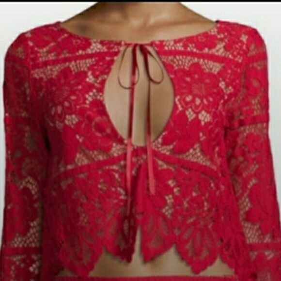 Victoria's Secret Tops - VICTORIA’S SECRET FOR LOVE & LEMON RED LACE TOP